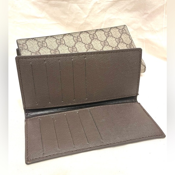 NWOT GUCCI Vintage Leather Canvas Monogram Trifold Brown Wallet and Insert - Picture 10 of 12